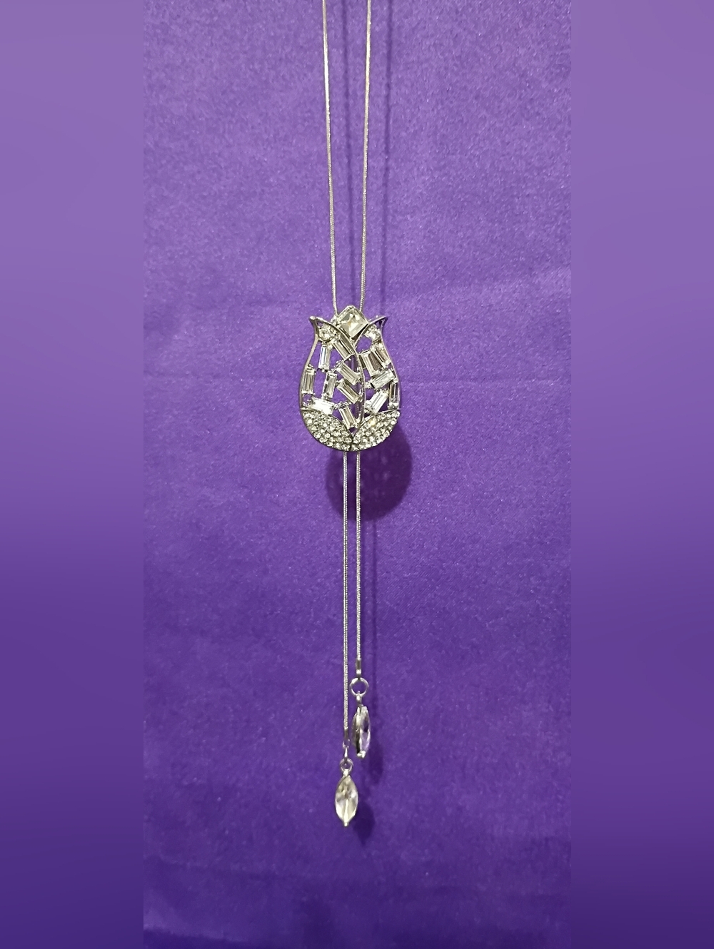 Silver Tulip Crystal Pendant Necklace - Women's Jewelry